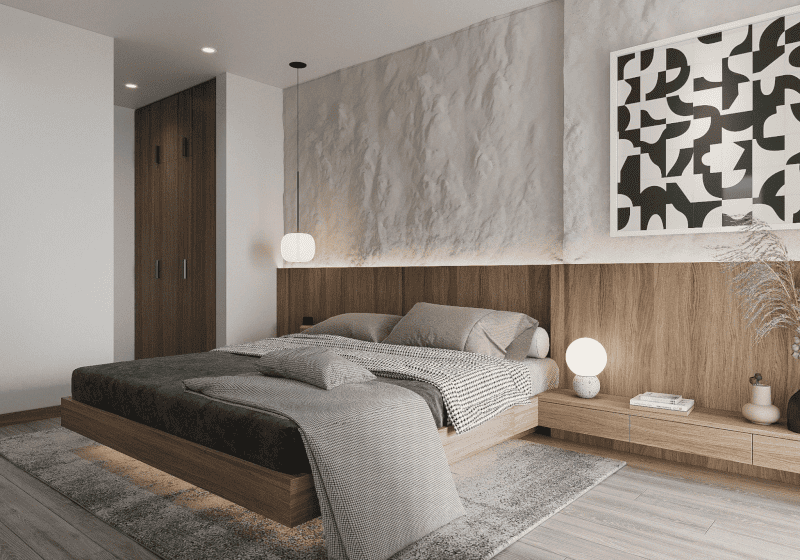 19- Thiết kế nội thất phòng ngủ HomeMe chung cư Green Park kiểu Wabi-sabi