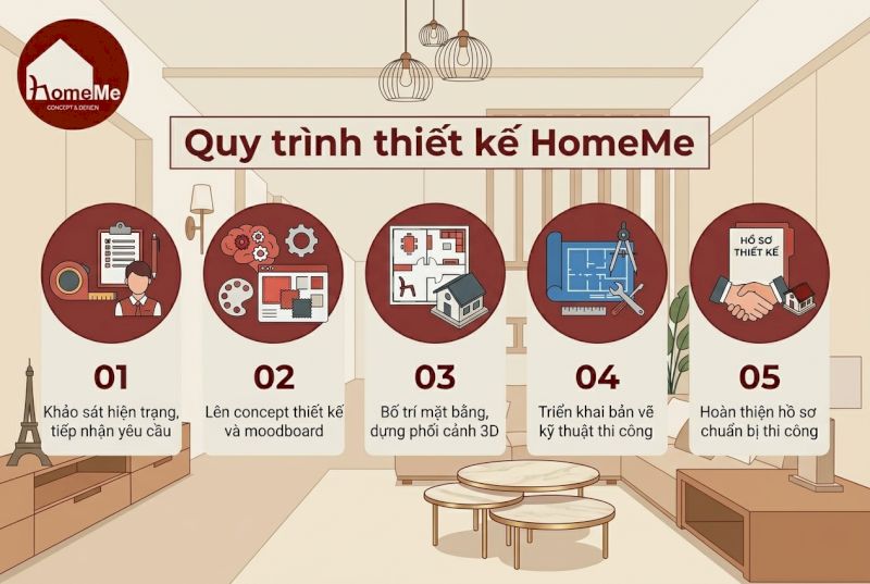 Quy trình thiết kế HomeMe gồm 5 bước