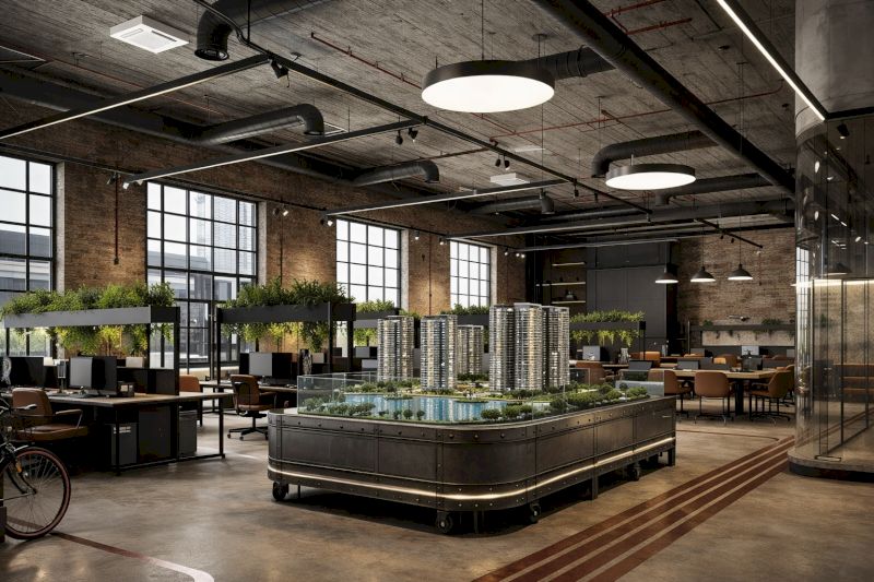 Thiết kế văn phòng bất động sản phong cách Industrial