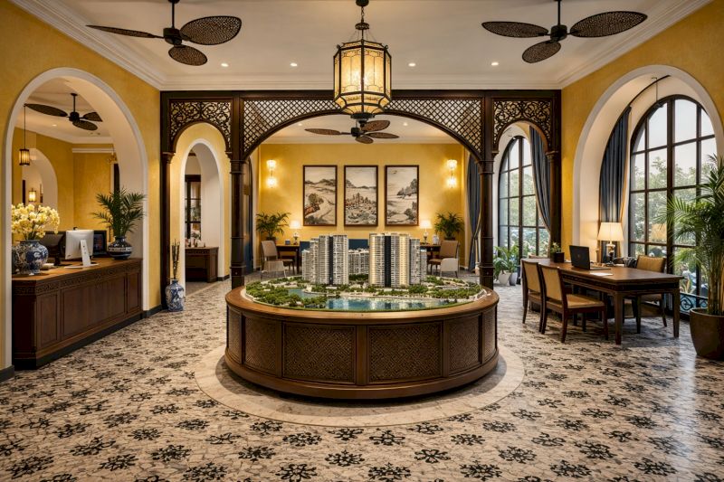 Thiết kế văn phòng bất động sản phong cách Đông Dương