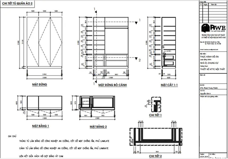 Bản vẽ cấu tạo chi tiết giường ngủ gỗ