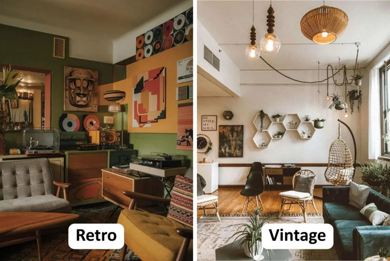 Chất liệu bề mặt nội thất phong cách Vintage và Retro cũng khác nhau