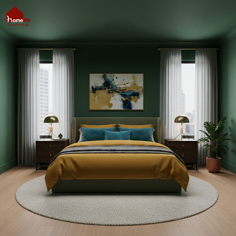 Phòng ngủ tone xanh lá tương sinh cho gia chủ mệnh Hoả từ HomeMe 