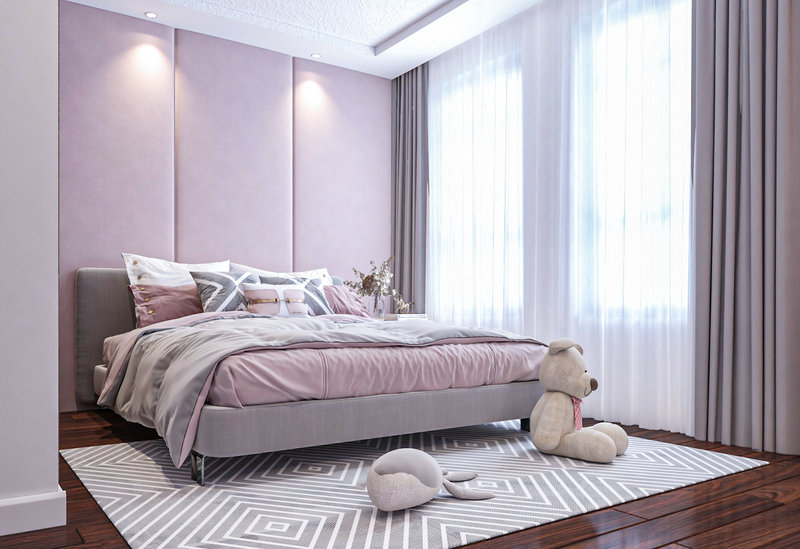 Phòng ngủ nhà đất tone hồng tại The Manor phong cách tối giản