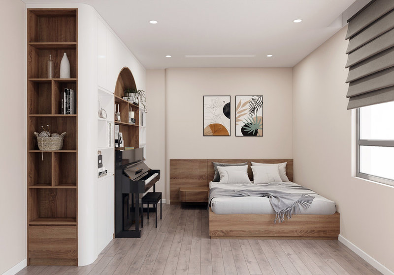 Phòng ngủ chung cư BRG 25 Lê Văn Lương phong cách nội thất Japandi