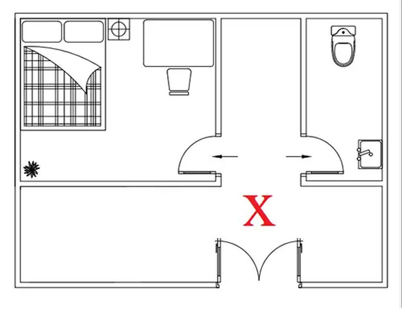 Tuyệt đối không bố trí cửa phòng ngủ đối diện nhà vệ sinh